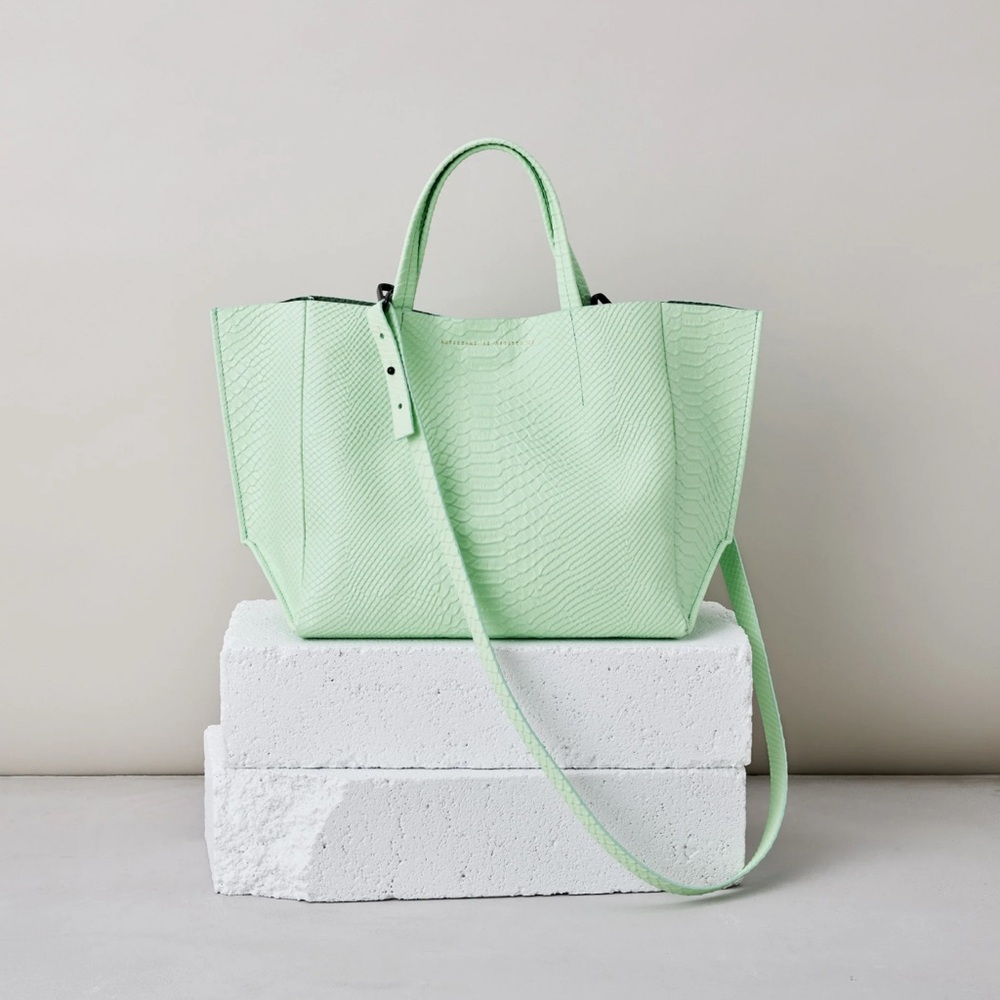NWT Mint Green Python Print Half Tote Crossbody with Clutch Bag